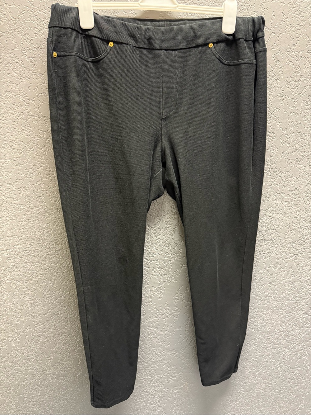 Michael Kors Black Slim Ponte Pants with Gold Logo Button